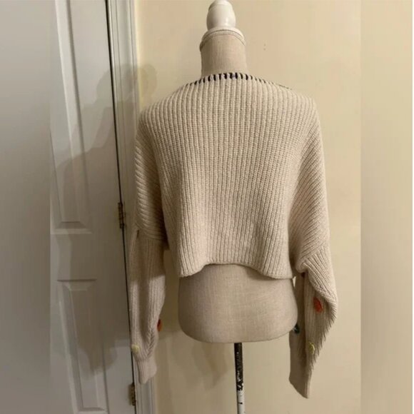 Free People Dahlia Floral Crochet Sweater Oversized Cropped size S - Picture 5 of 11